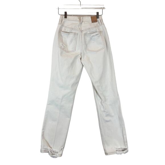 Free People Straight Leg CRVY High Rise Distressed Jeans Womens 27 Ivory - Picture 4 of 7